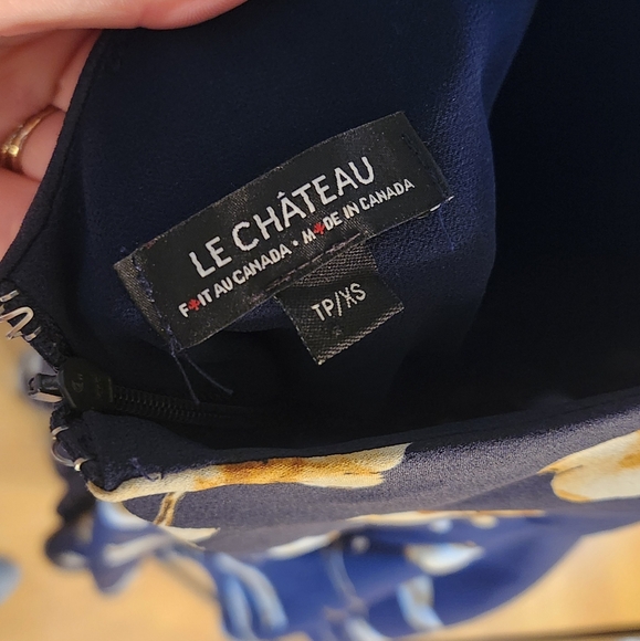 Le Chateau Navy Floral Dress - Picture 2 of 4